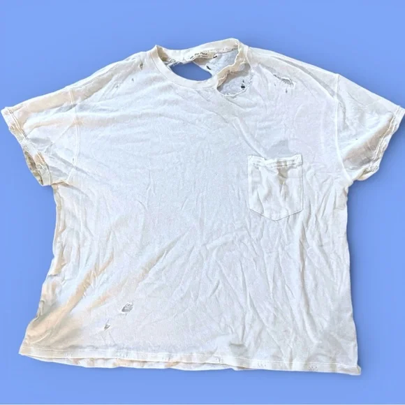 EUC We the Free Rubi Oversized Blue Distressed Tee Sz Large - Picture 1 of 9
